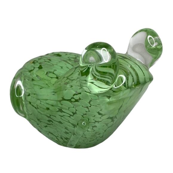 Hand Blown Glass Frog Paperweight Green and Clear Speckle Swirl Design - Picture 10 of 10